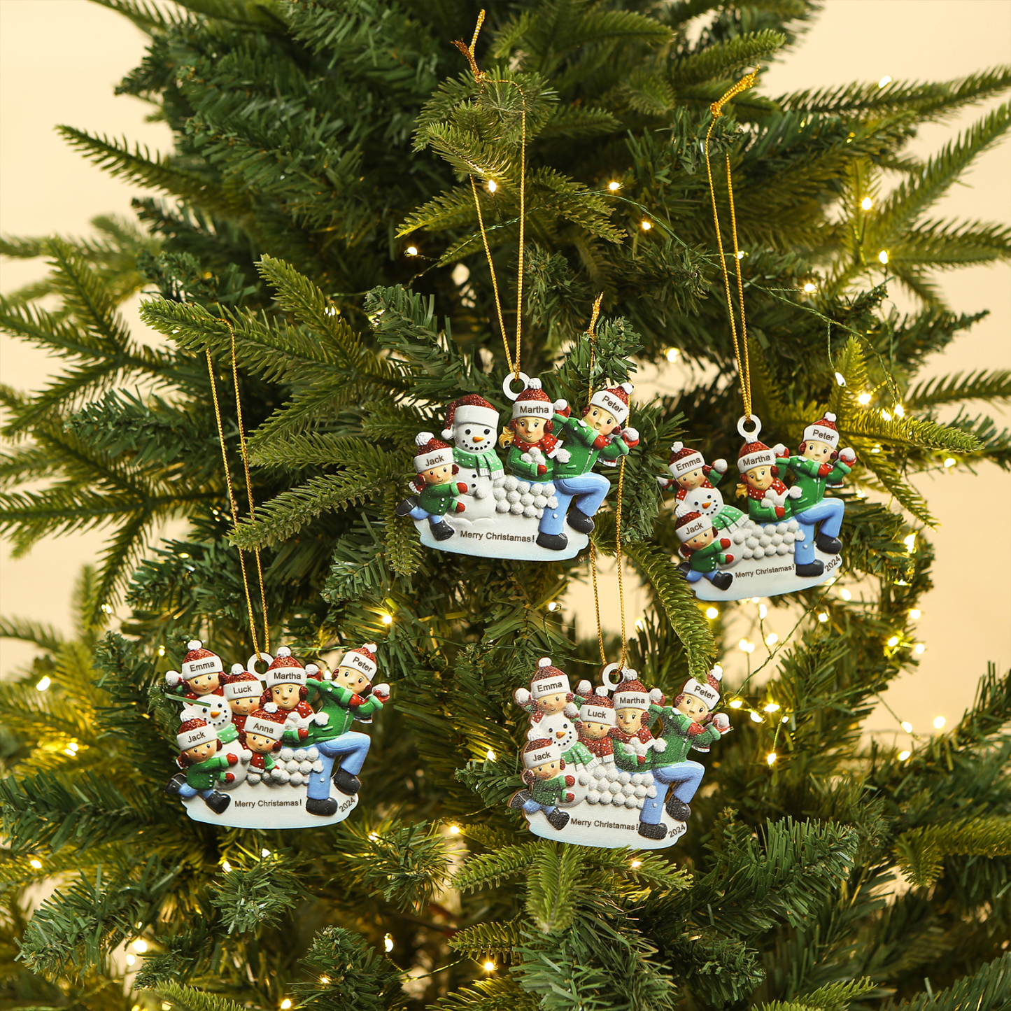 Décoration Sapin Noël en Bonhomme de Neige 3 Prénoms Personnalisés avec Texte et date Cadeau pour Famille | Jessemade