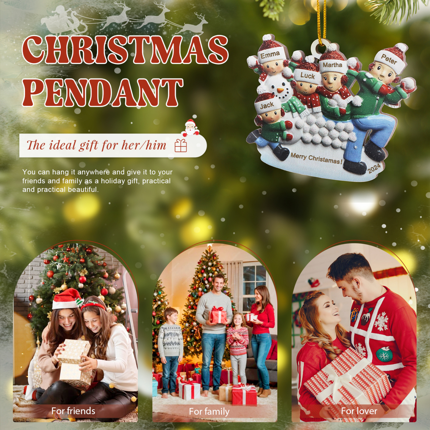 Décoration Sapin Noël en Bonhomme de Neige 5 Prénoms Personnalisés avec Texte et date Cadeau pour Famille | Jessemade