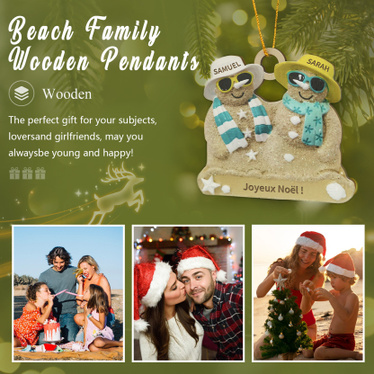 Décoration Sapin Noël en bois bonhommes de sable 2 Prénoms Personnalisés avec Texte Cadeau pour Famille | Jessemade