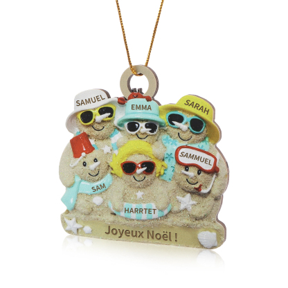 Décoration Sapin Noël en bois bonhommes de sable 6 Prénoms Personnalisés avec Texte Cadeau pour Famille | Jessemade