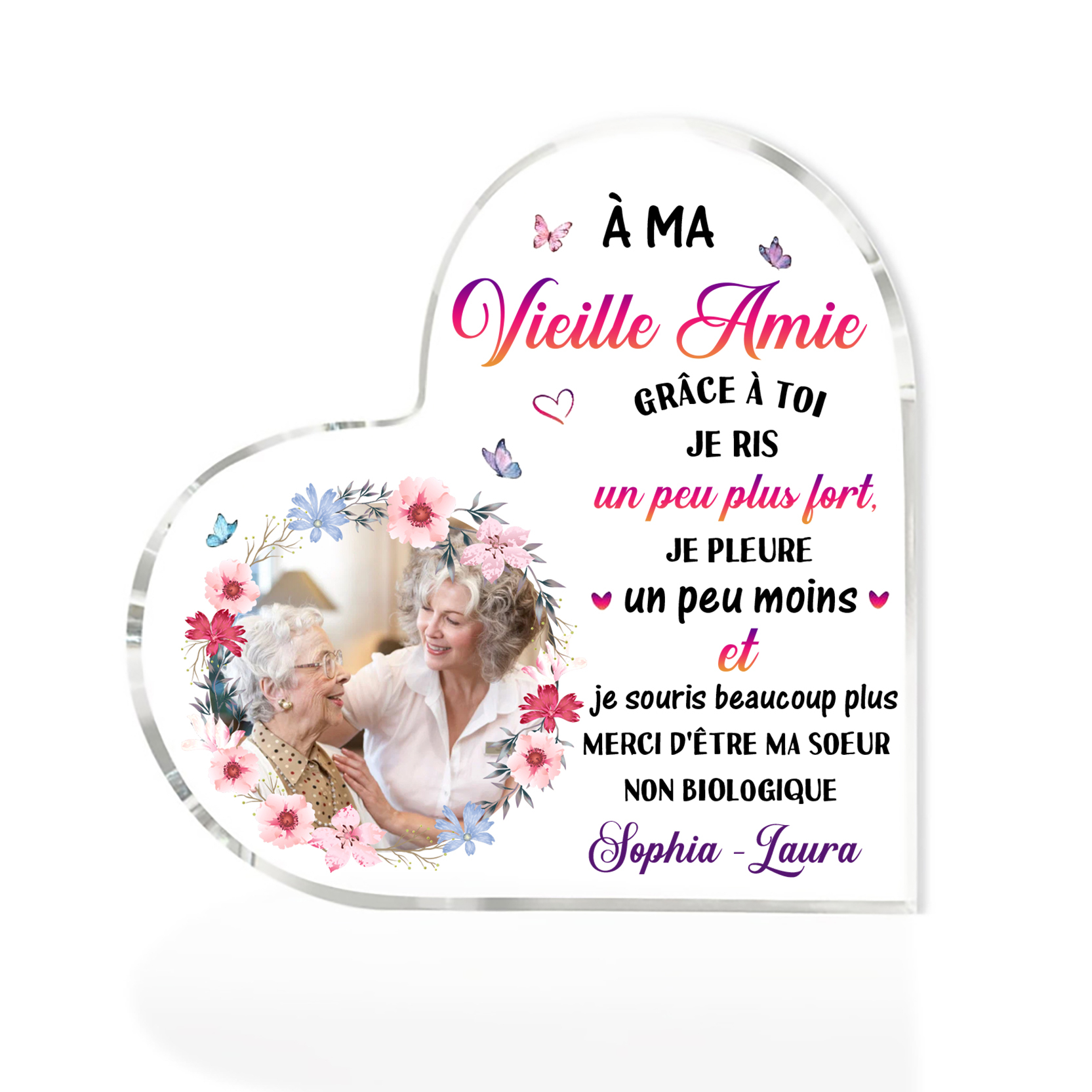 Plaque Acrylique Commémorative en Forme de Cœur 1 Texte Personnalisé avec Photo Cadeau pour amie | Jessemade