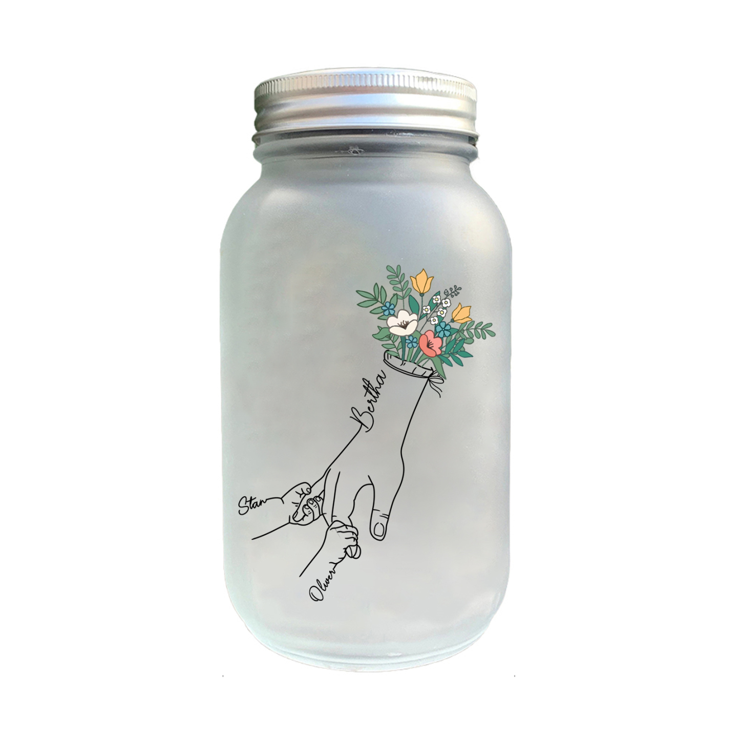 Bouteille lumineuse Ornements la main dans la main et fleurs 3 prénoms personnalisés Noël | Jessemade