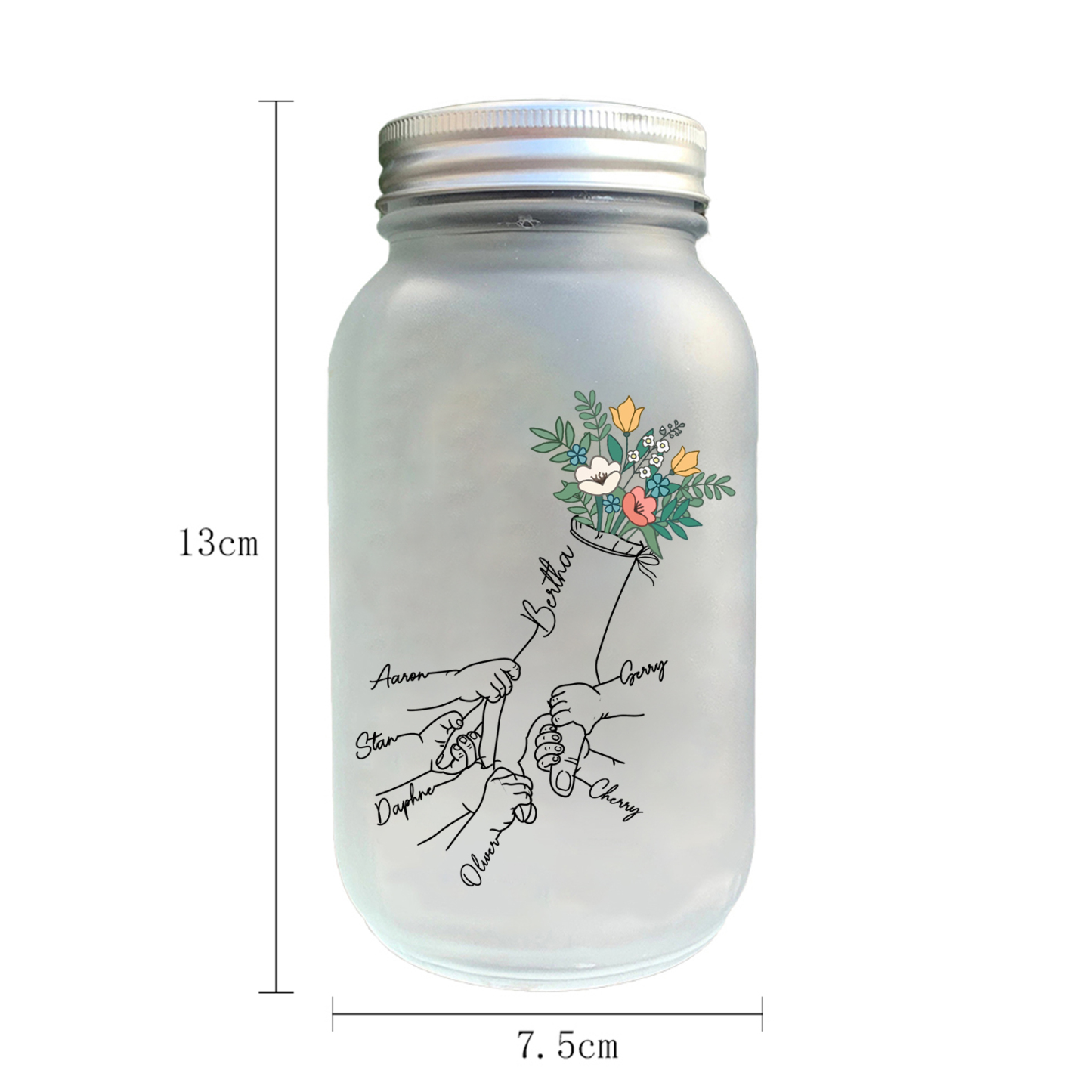 Bouteille lumineuse Ornements la main dans la main et fleurs 7 prénoms personnalisés Noël | Jessemade