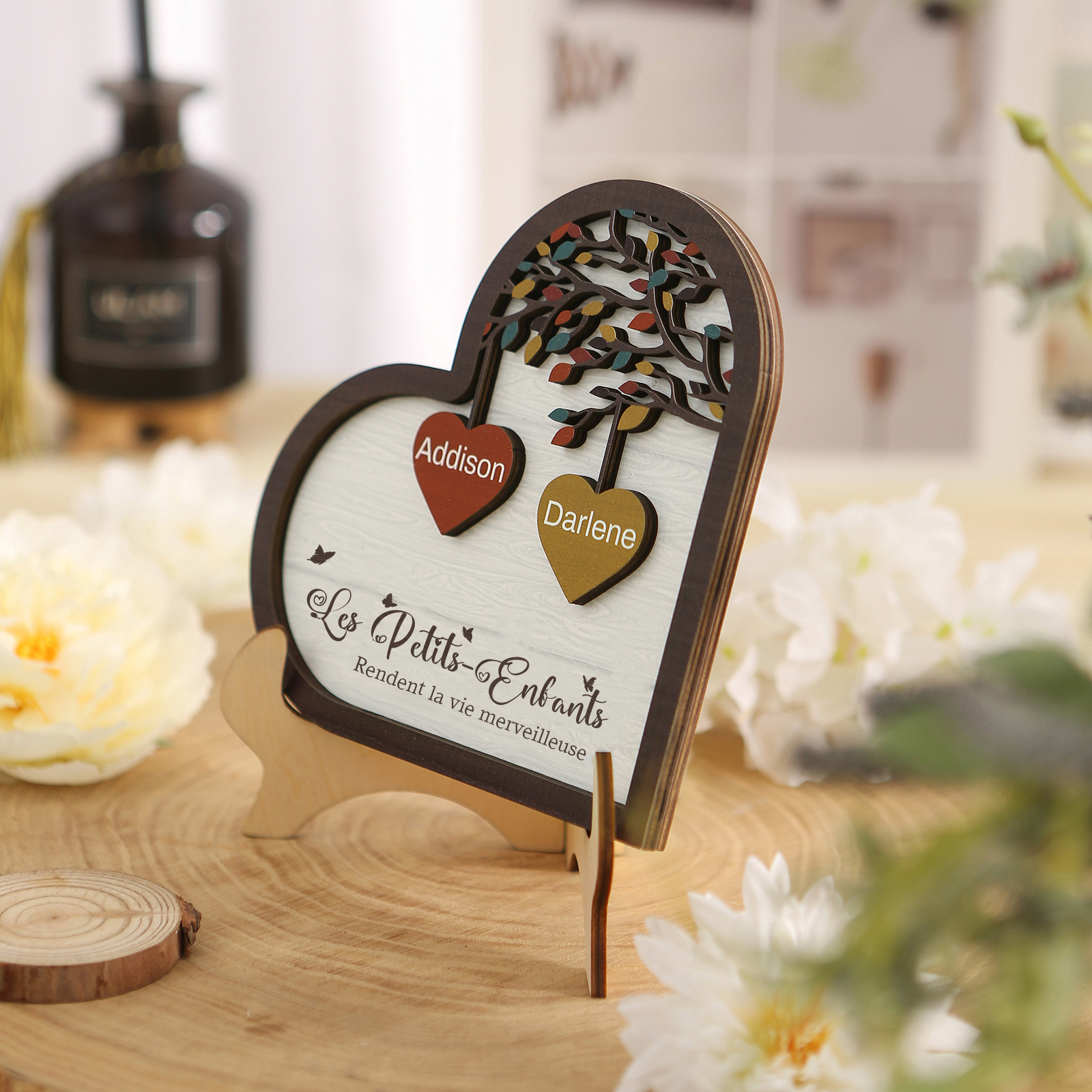 À Mamie Décoration en bois l'arbre des cœurs 2 Prénoms Personnalisés Ornement Famille Cadeau pour mamie | Jessemade