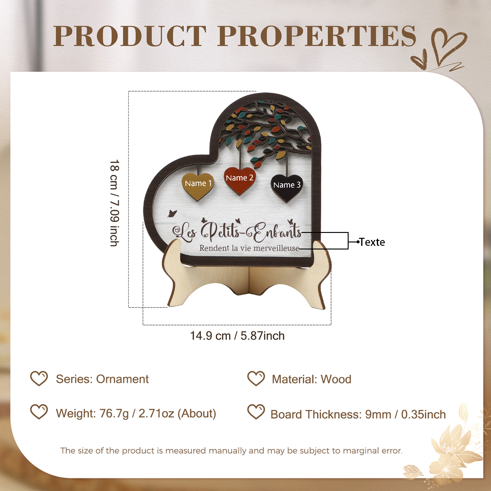 À Mamie Décoration en bois l'arbre des cœurs 3 Prénoms Personnalisés Ornement Famille Cadeau pour mamie | Jessemade