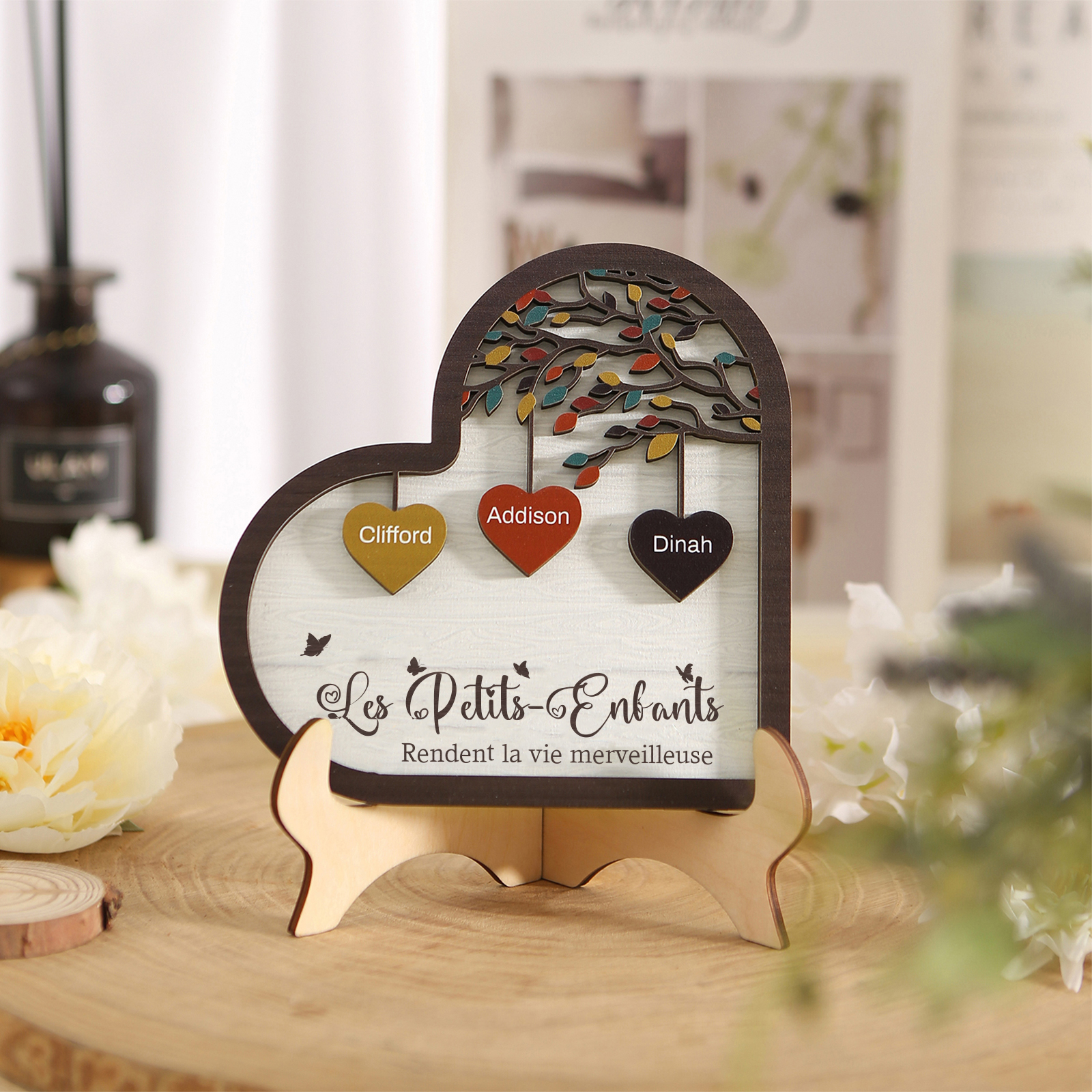 À Mamie Décoration en bois l'arbre des cœurs 3 Prénoms Personnalisés Ornement Famille Cadeau pour mamie | Jessemade