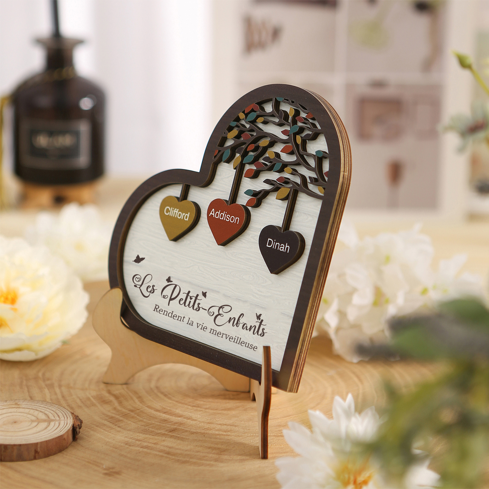 À Mamie Décoration en bois l'arbre des cœurs 3 Prénoms Personnalisés Ornement Famille Cadeau pour mamie | Jessemade