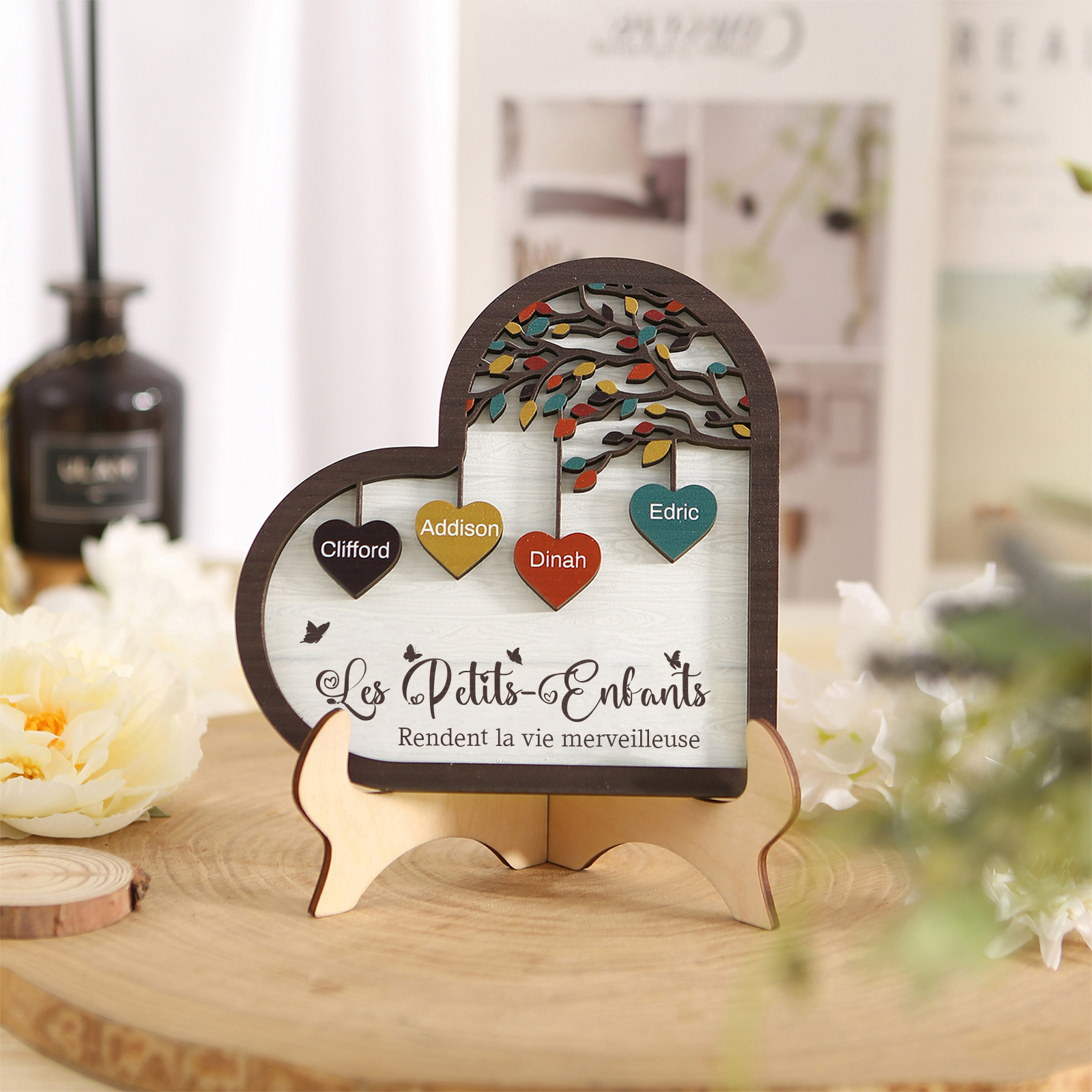 À Mamie Décoration en bois l'arbre des cœurs 4 Prénoms Personnalisés Ornement Famille Cadeau pour mamie | Jessemade