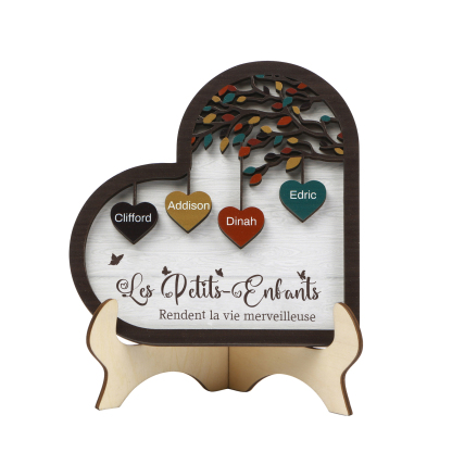 À Mamie Décoration en bois l'arbre des cœurs 4 Prénoms Personnalisés O