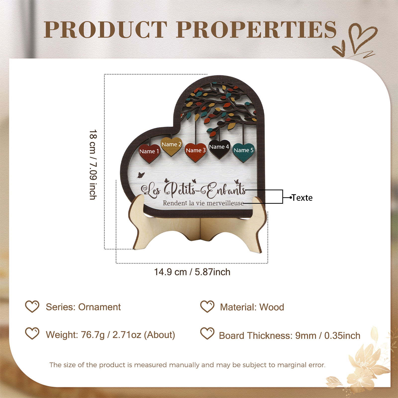 À Mamie Décoration en bois l'arbre des cœurs 5 Prénoms Personnalisés Ornement Famille Cadeau pour mamie | Jessemade