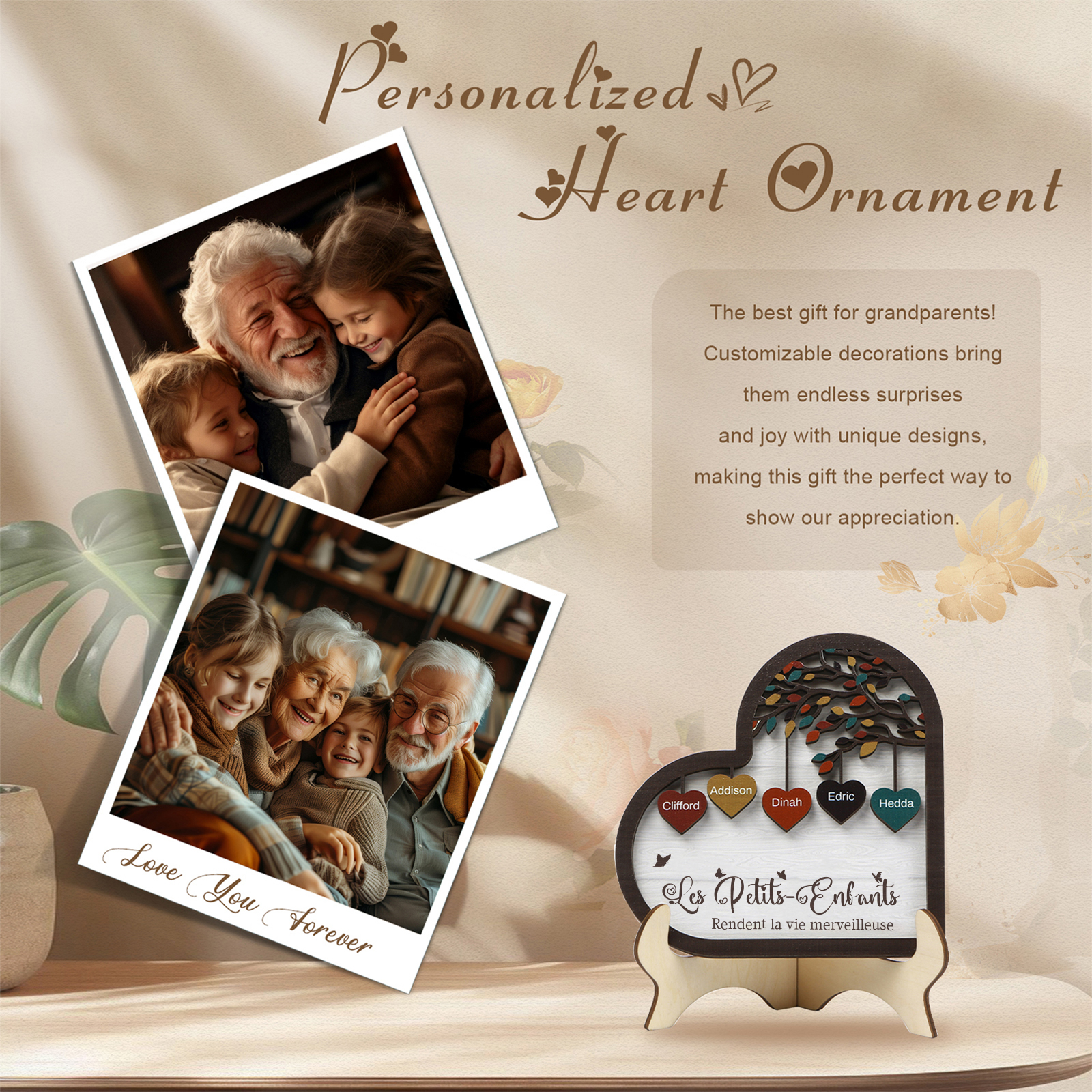 À Mamie Décoration en bois l'arbre des cœurs 5 Prénoms Personnalisés Ornement Famille Cadeau pour mamie | Jessemade