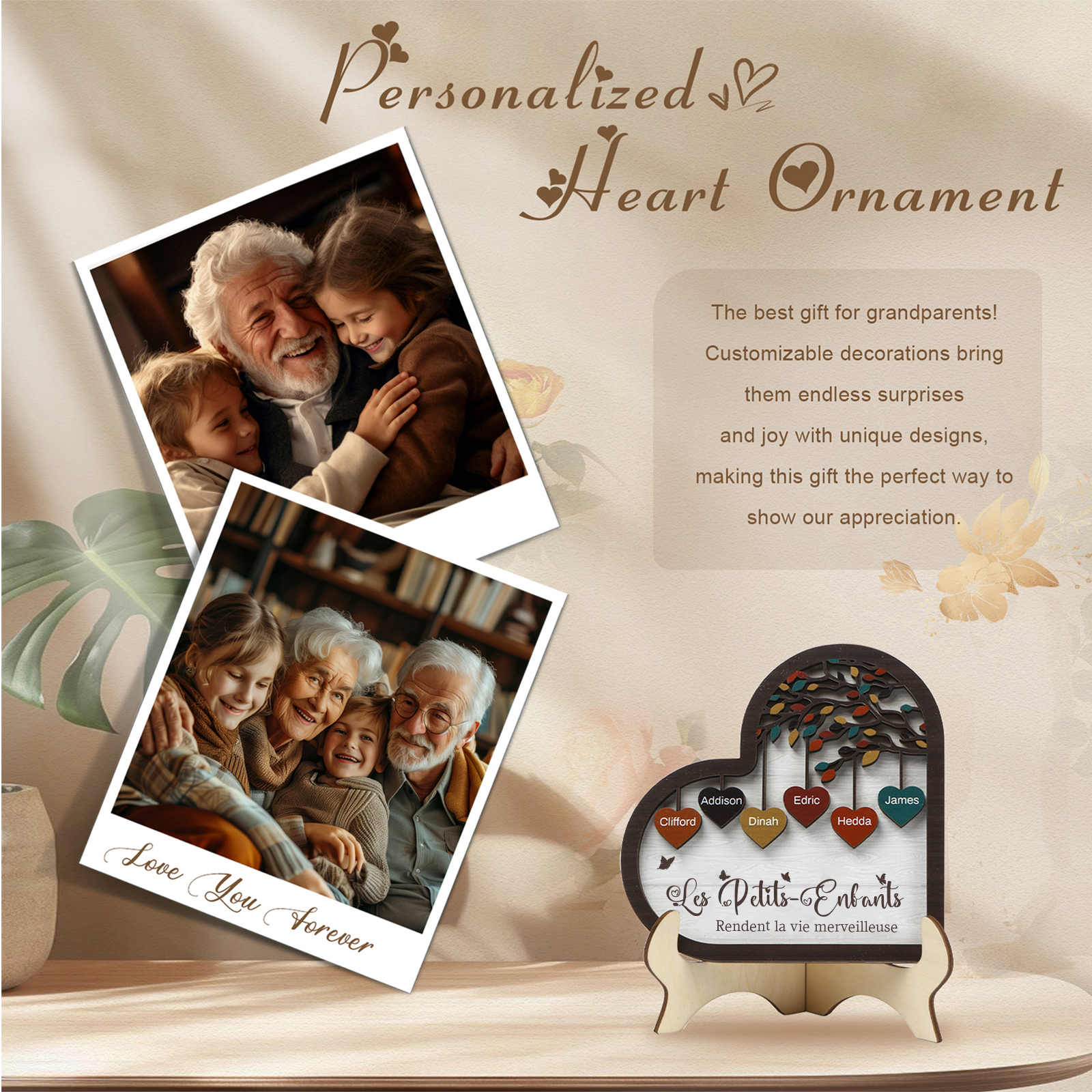 À Mamie Décoration en bois l'arbre des cœurs 6 Prénoms Personnalisés Ornement Famille Cadeau pour mamie | Jessemade