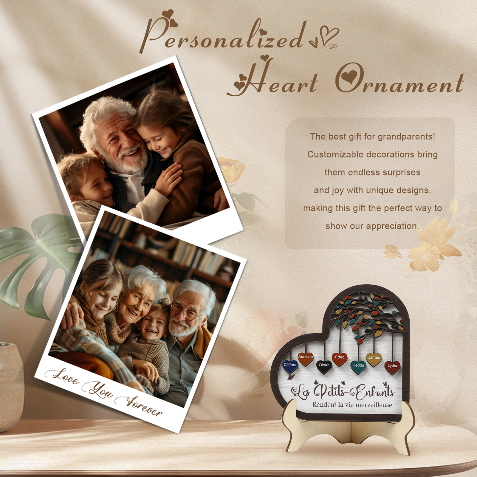 À Mamie Décoration en bois l'arbre des cœurs 7 Prénoms Personnalisés Ornement Famille Cadeau pour mamie | Jessemade