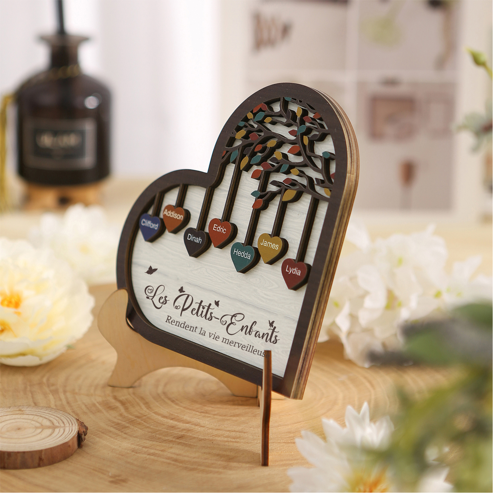 À Mamie Décoration en bois l'arbre des cœurs 7 Prénoms Personnalisés Ornement Famille Cadeau pour mamie | Jessemade