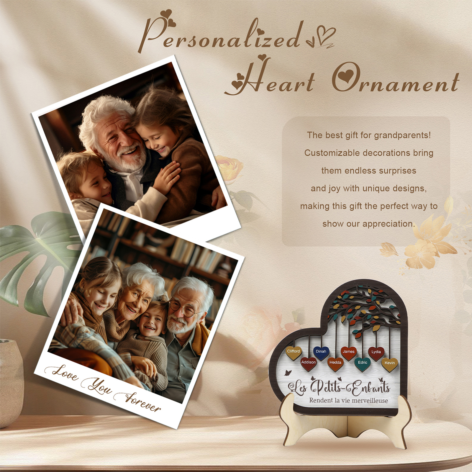 À Mamie Décoration en bois l'arbre des cœurs 8 Prénoms Personnalisés Ornement Famille Cadeau pour mamie | Jessemade