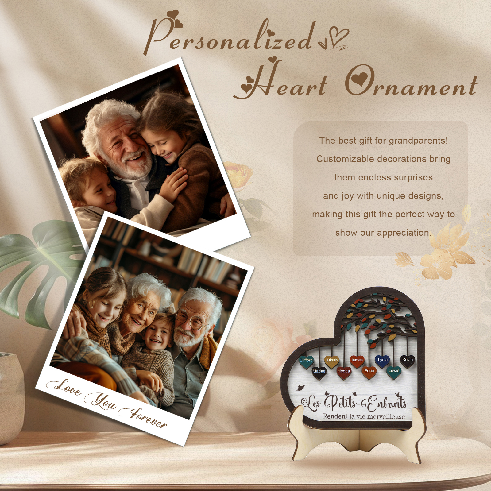 À Mamie Décoration en bois l'arbre des cœurs 9 Prénoms Personnalisés Ornement Famille Cadeau pour mamie | Jessemade