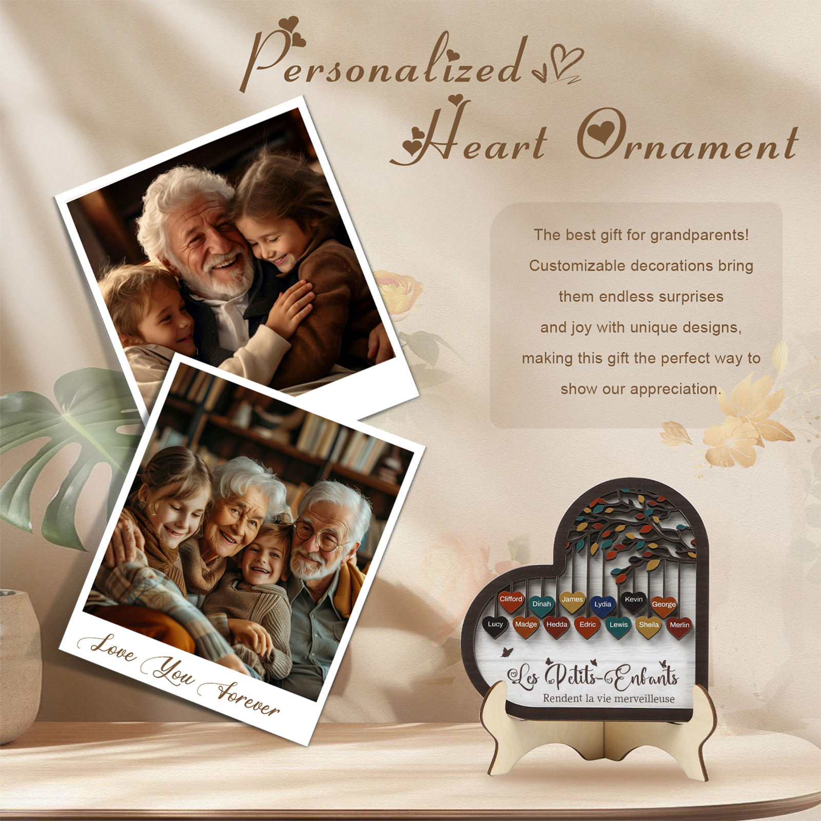 À Mamie Décoration en bois l'arbre des cœurs 13 Prénoms Personnalisés Ornement Famille Cadeau pour mamie | Jessemade
