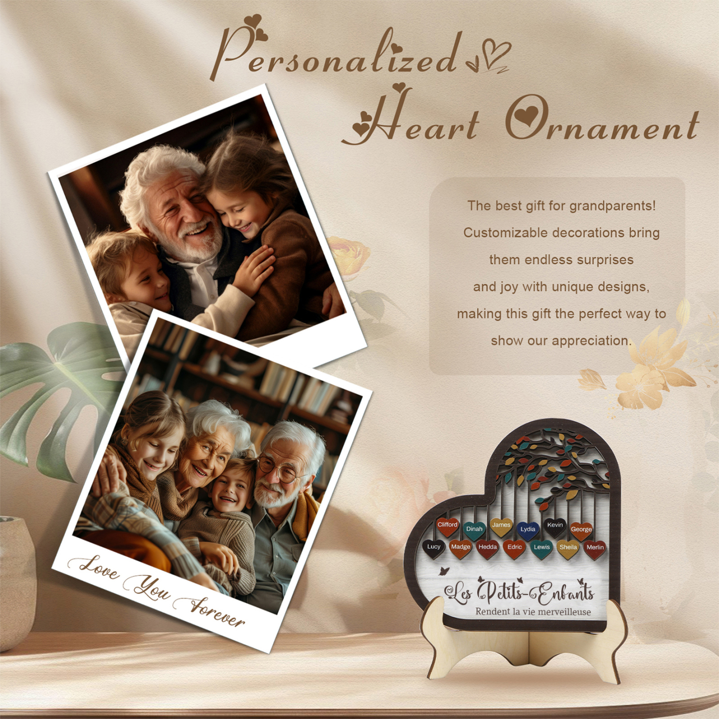 À Mamie Décoration en bois l'arbre des cœurs 13 Prénoms Personnalisés Ornement Famille Cadeau pour mamie | Jessemade