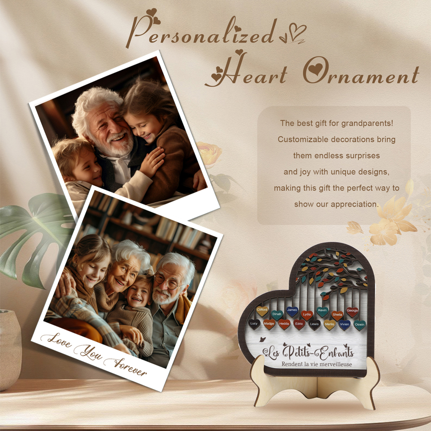 À Mamie Décoration en bois l'arbre des cœurs 15 Prénoms Personnalisés Ornement Famille Cadeau pour mamie | Jessemade