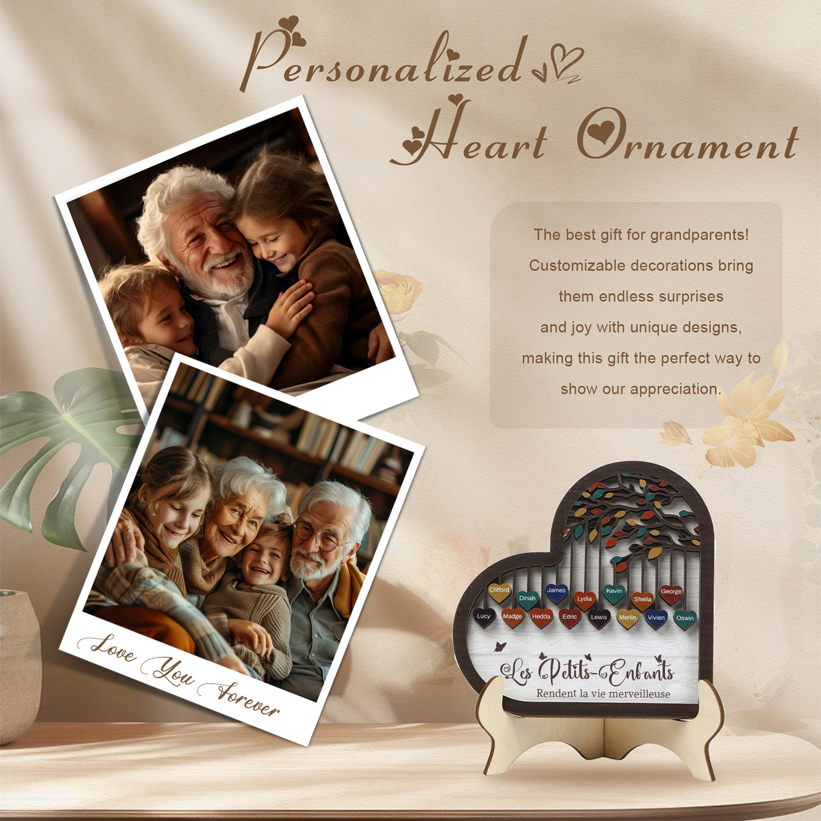 À Mamie Décoration en bois l'arbre des cœurs 15 Prénoms Personnalisés Ornement Famille Cadeau pour mamie | Jessemade