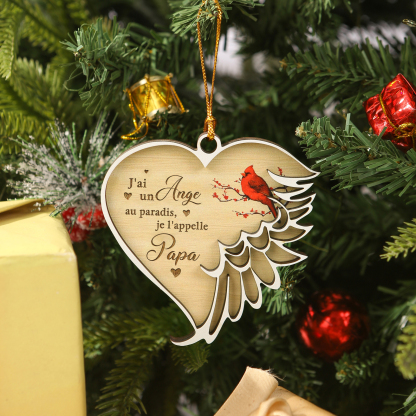 Décoration Sapin Noël Bois en forme cœur Ange au Paradis 1 Prénom Pers