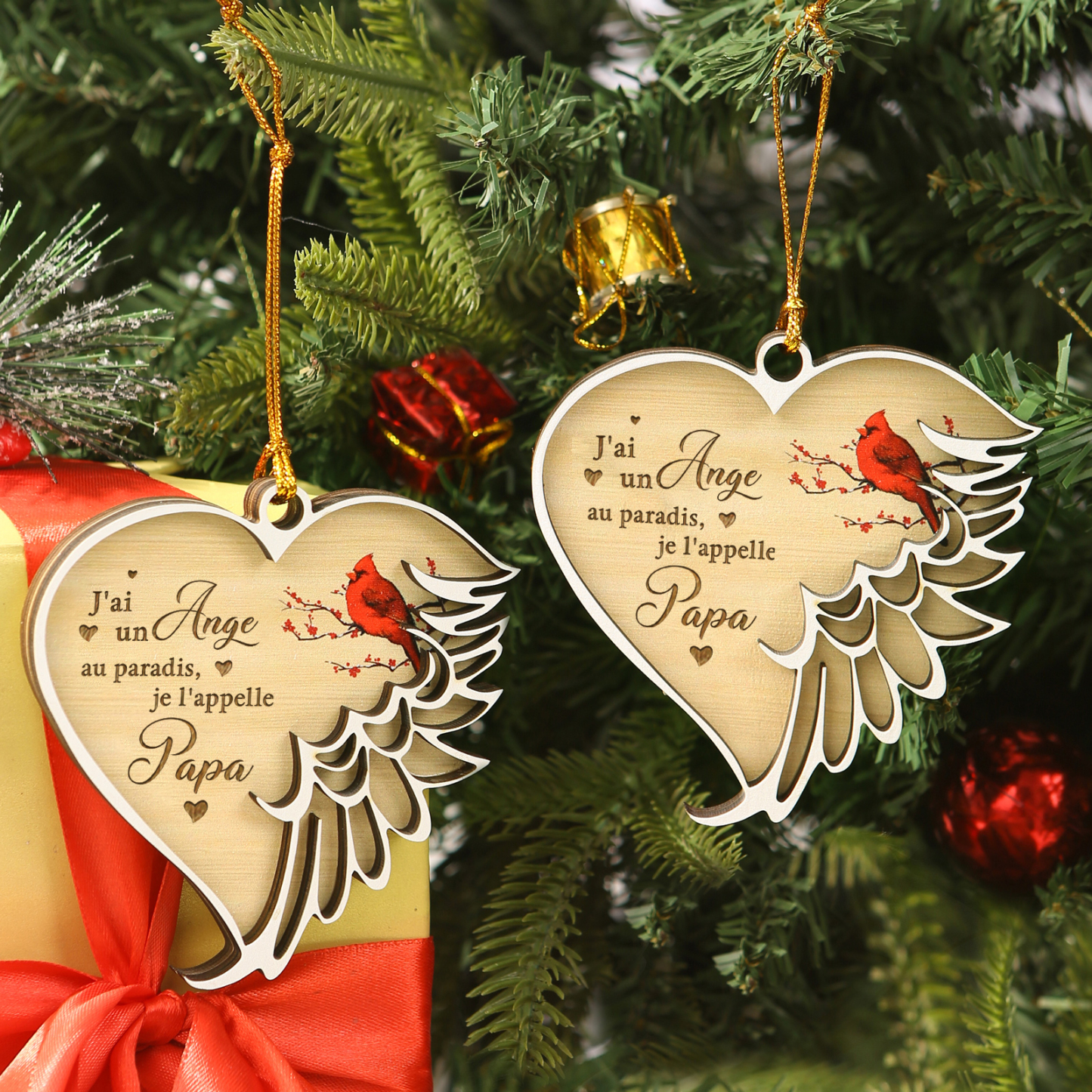 Décoration Sapin Noël Bois en forme cœur Ange au Paradis 1 Prénom Personnalisé Cadeau pour Famille | Jessemade