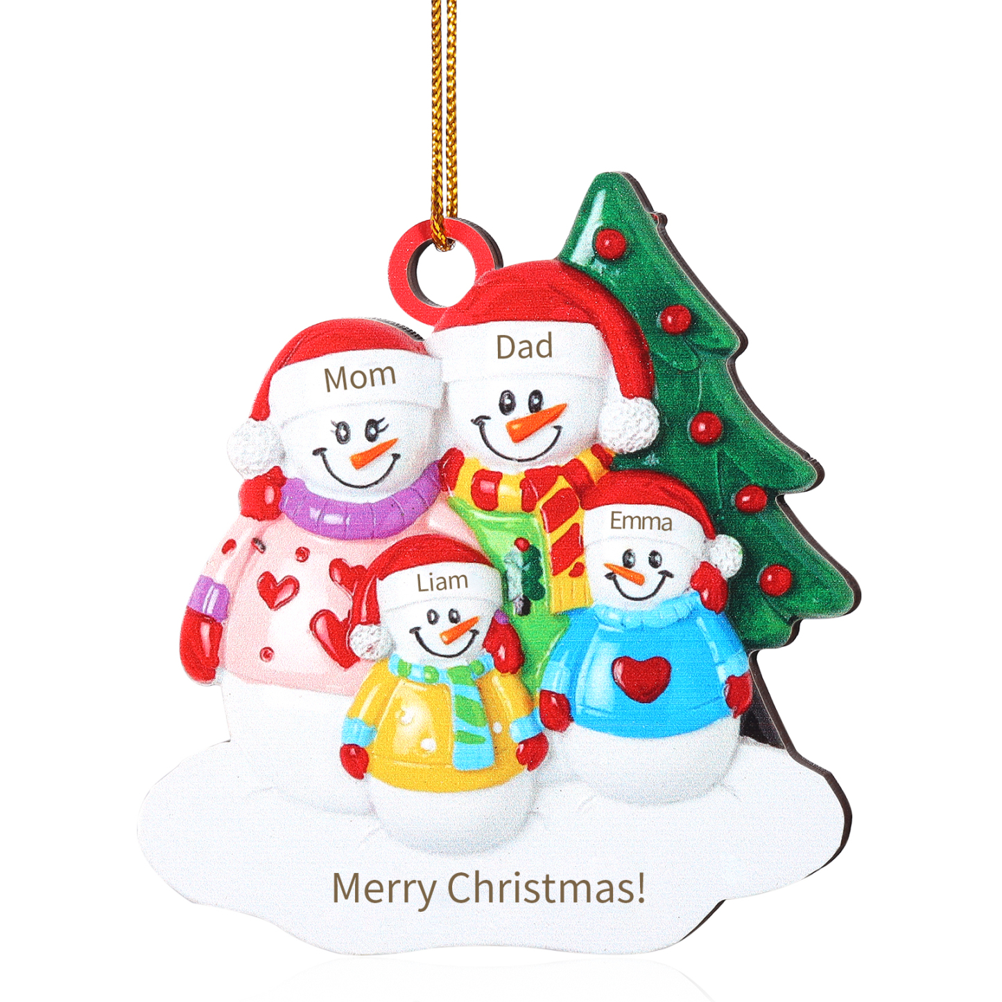 Décoration Sapin Noël Bonhomme de neige 4 Prénoms Personnalisés avec Texte Ornement en Bois pour Famille | Jessemade