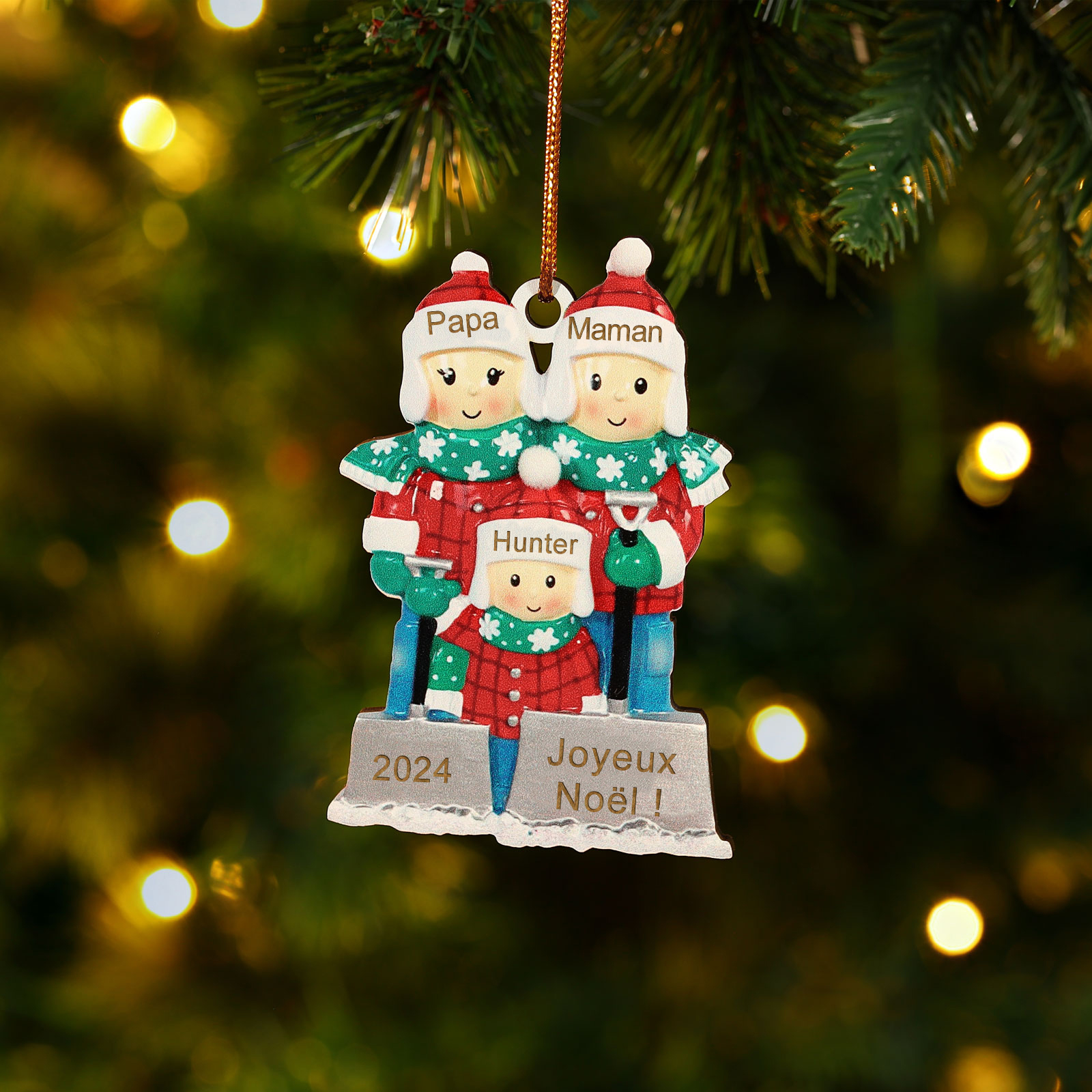 Décoration Sapin Noël en bois 3 Prénoms Personnalisés avec texte et date Ornement de Noël Cadeau pour famille | Jessemade