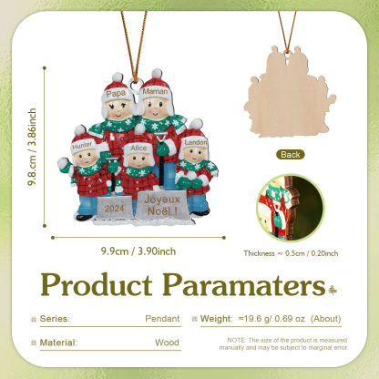 Décoration Sapin Noël en bois 5 Prénoms Personnalisés avec texte et date Ornement de Noël Cadeau pour famille | Jessemade