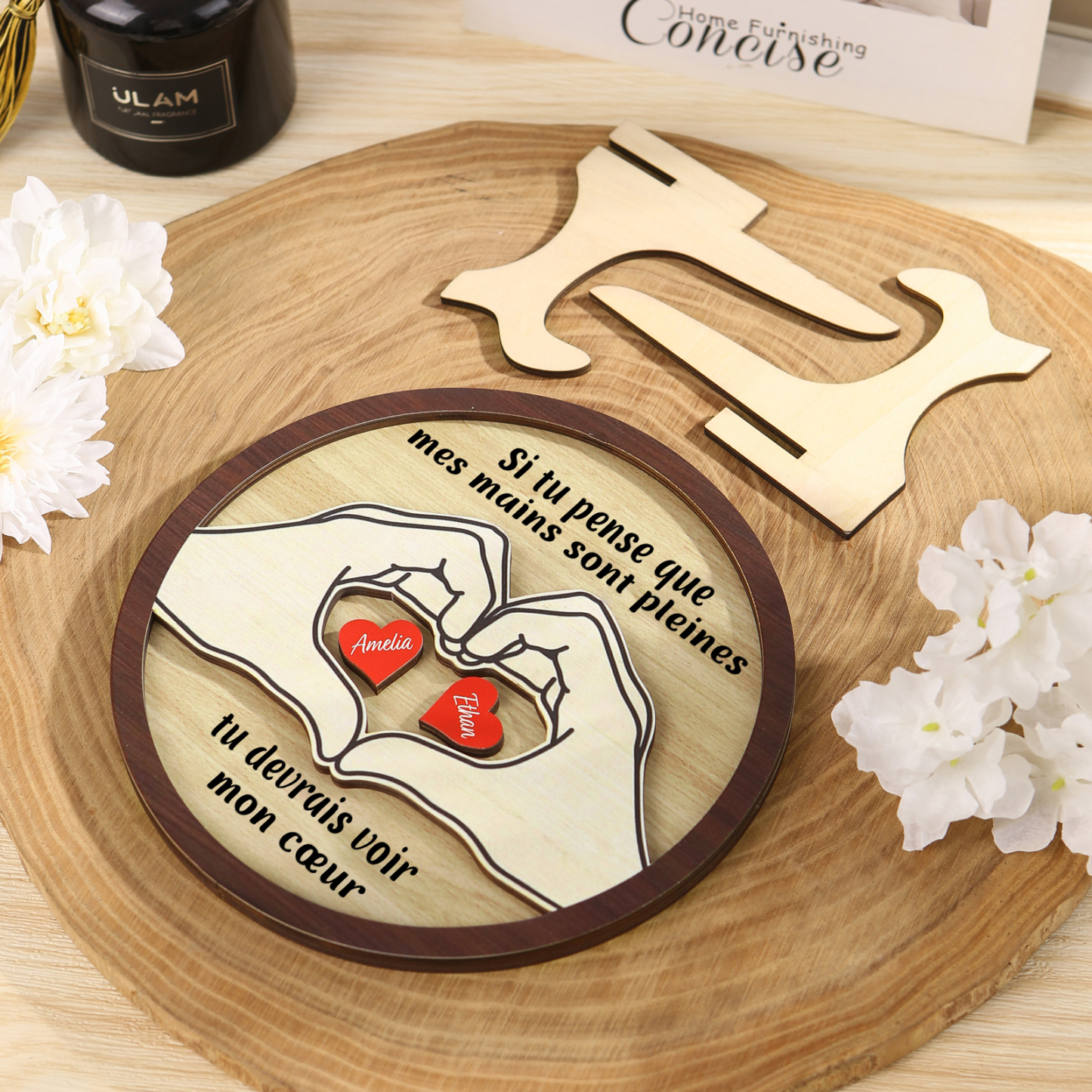Décoration en bois 2 Prénoms personnalisés avec 2 textes Cadeau pour famille | Jessemade