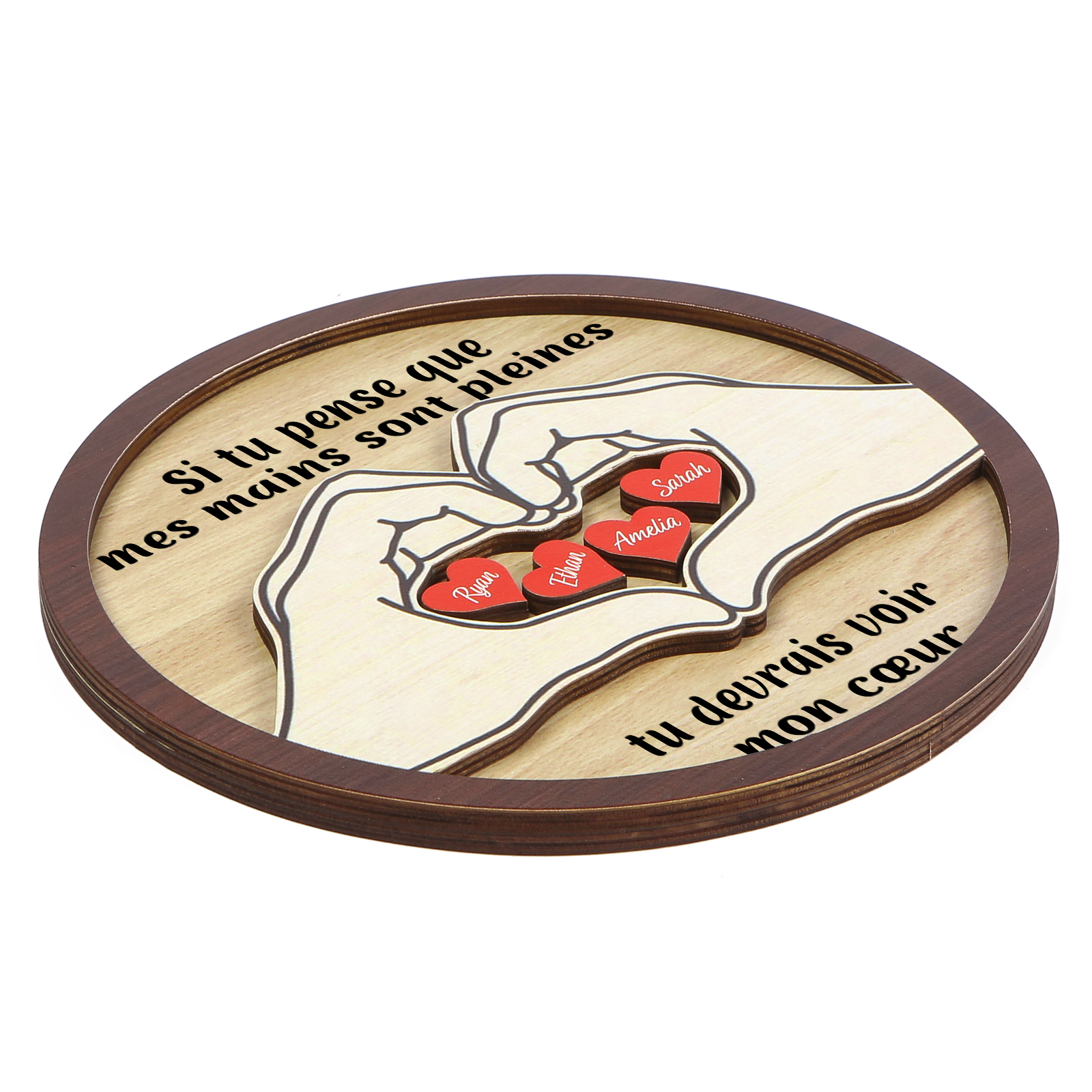 Décoration en bois 4 Prénoms personnalisés avec 2 textes Cadeau pour famille | Jessemade