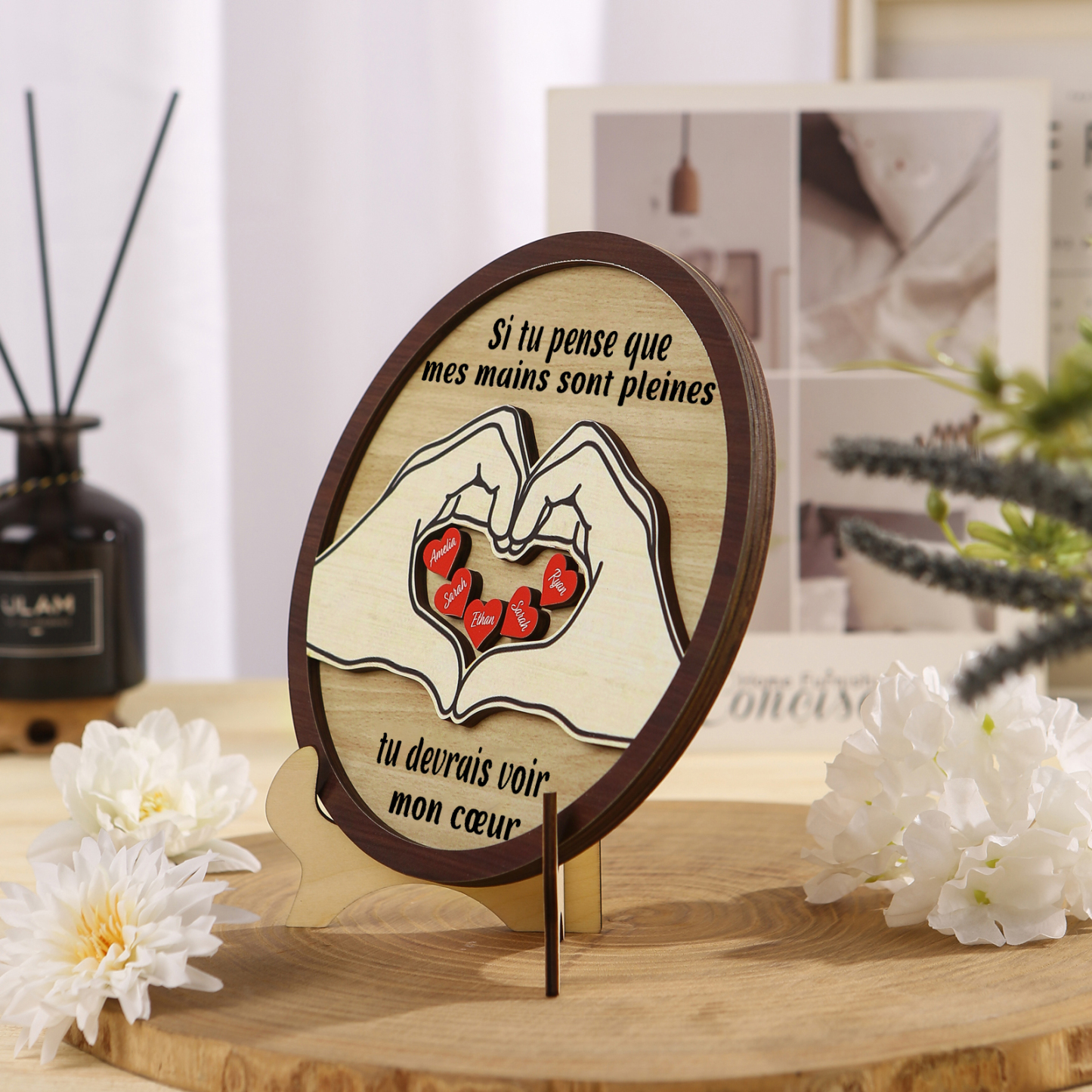 Décoration en bois 5 Prénoms personnalisés avec 2 textes Cadeau pour famille | Jessemade