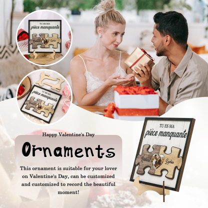 Décoration en bois pièce de puzzle 2 Prénoms personnalisés avec photo Cadeau pour couple saint-valentin | Jessemade