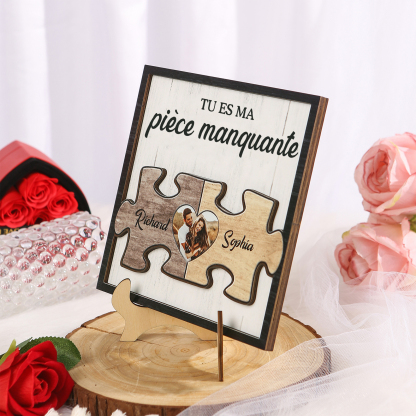 Décoration en bois pièce de puzzle 2 Prénoms personnalisés avec photo Cadeau pour couple saint-valentin | Jessemade
