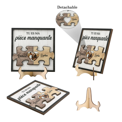 Décoration en bois pièce de puzzle 2 Prénoms personnalisés avec photo Cadeau pour couple saint-valentin | Jessemade