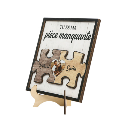 Décoration en bois pièce de puzzle 2 Prénoms personnalisés avec photo Cadeau pour couple saint-valentin | Jessemade