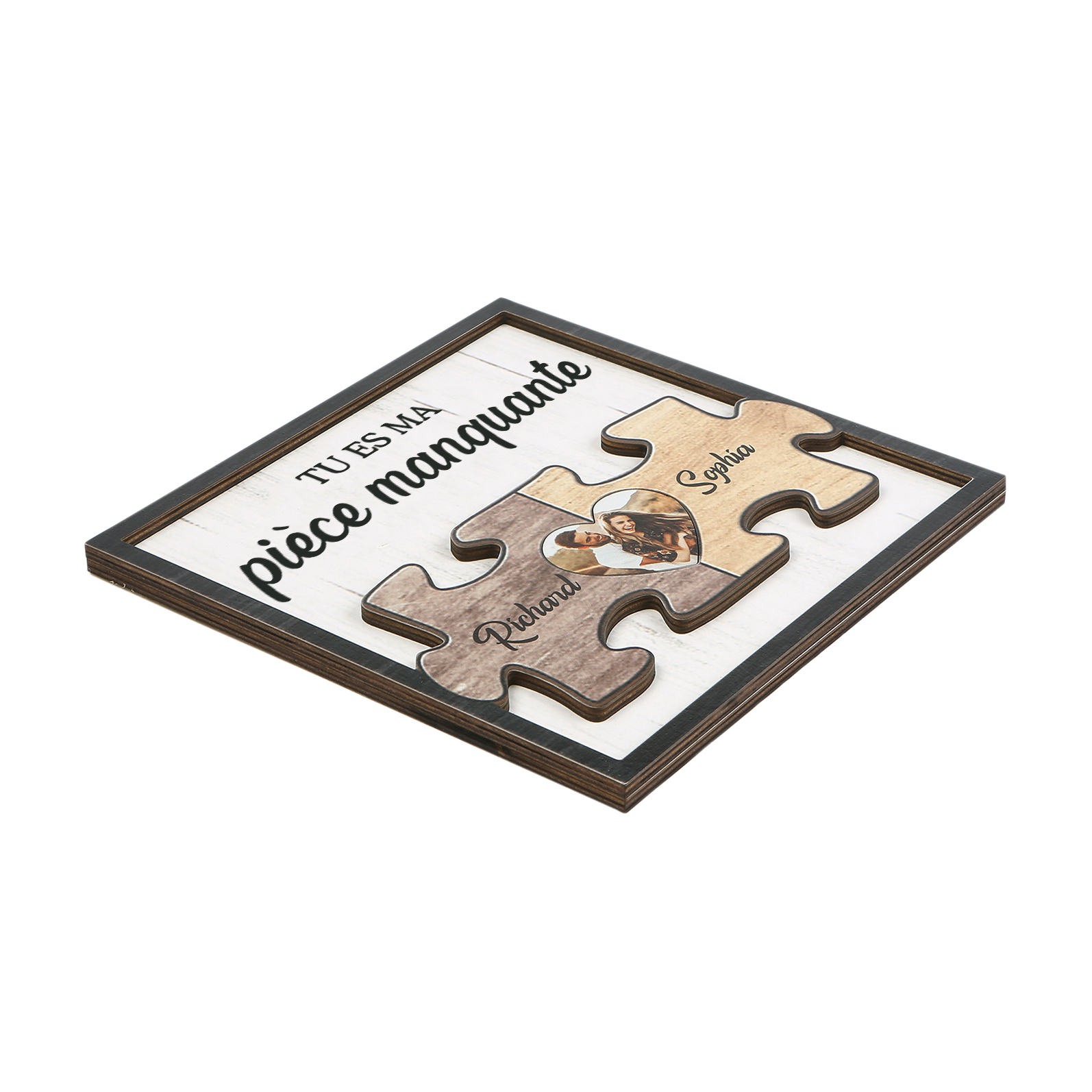 Décoration en bois pièce de puzzle 2 Prénoms personnalisés avec photo Cadeau pour couple saint-valentin | Jessemade