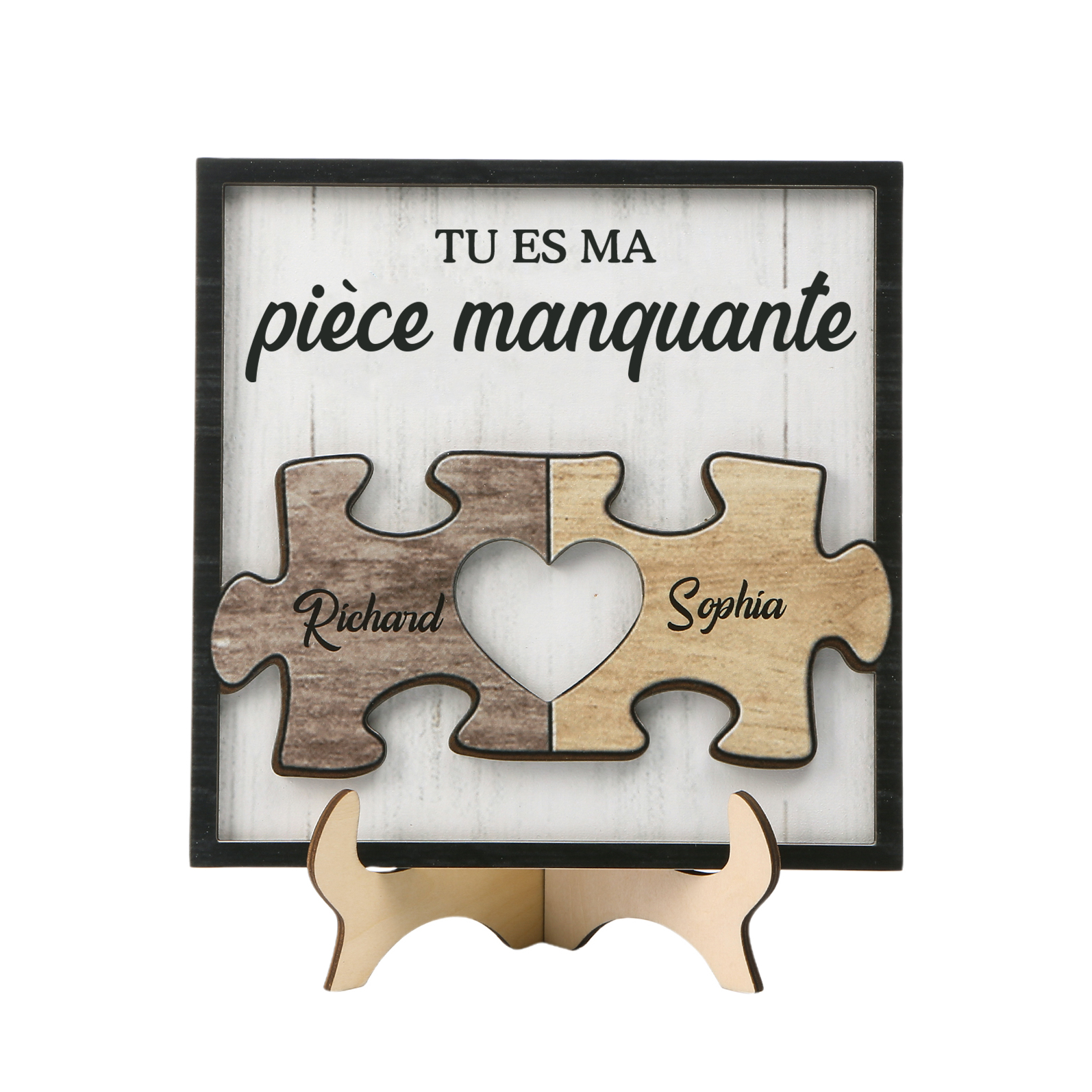 Décoration en bois pièce de puzzle 2 Prénoms personnalisés avec photo Cadeau pour couple saint-valentin | Jessemade