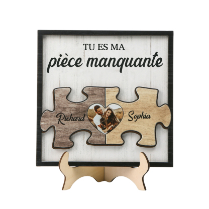Décoration en bois pièce de puzzle 2 Prénoms personnalisés avec photo Cadeau pour couple saint-valentin | Jessemade