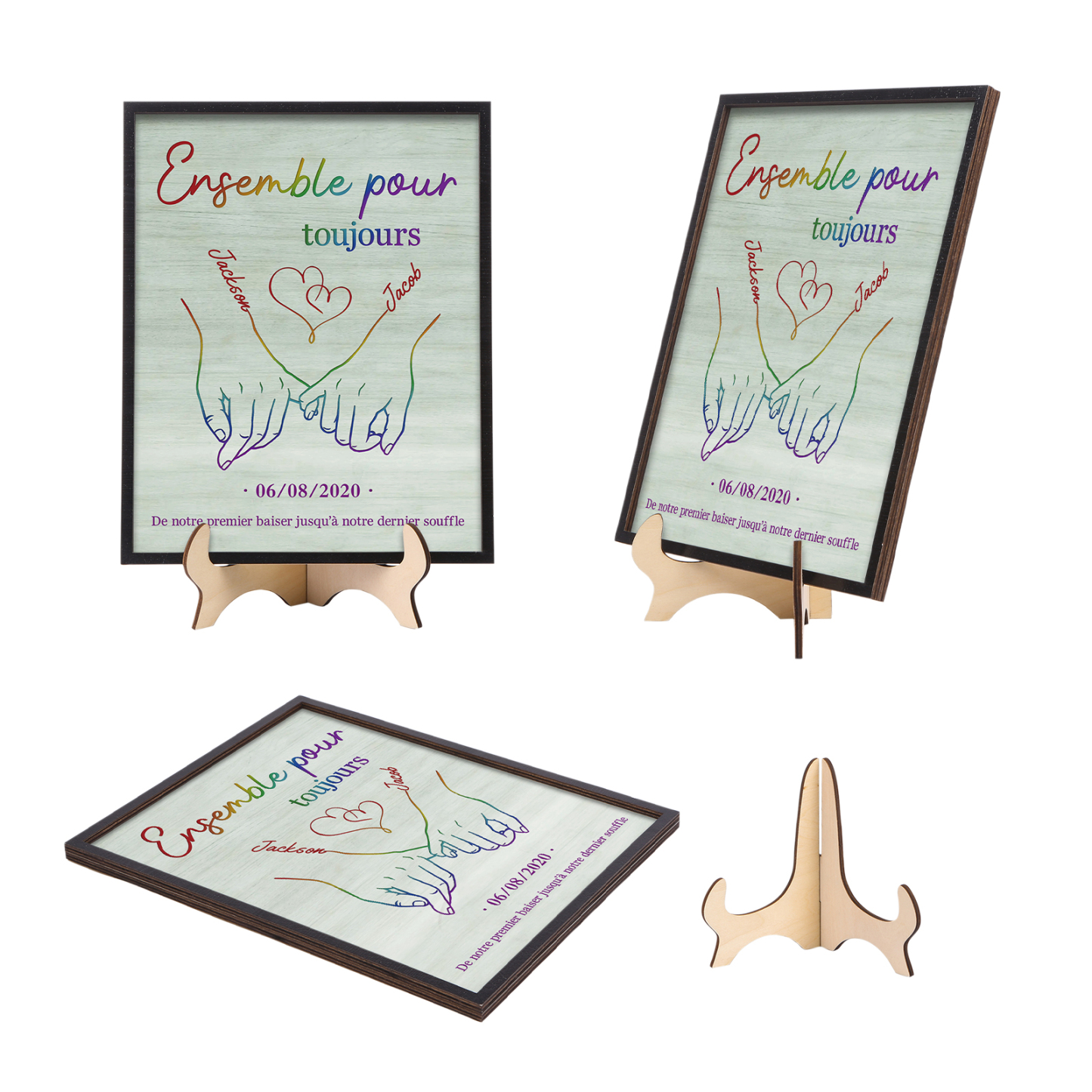 Cadre Imprimé en Bois Couple 2 Prénoms Personnalisés avec textes et date Cadeau pour couple saint-valentin | Jessemade