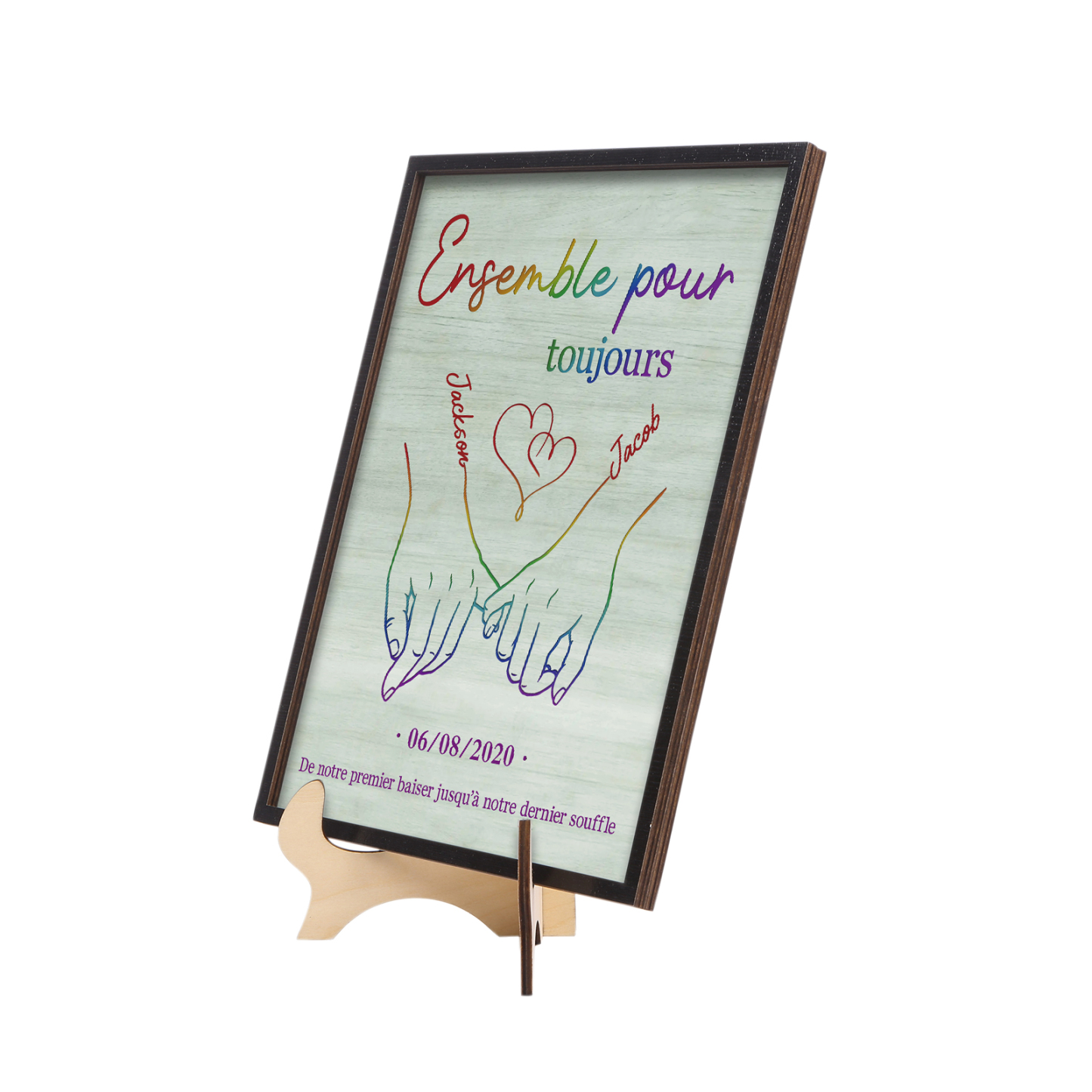 Cadre Imprimé en Bois Couple 2 Prénoms Personnalisés avec textes et date Cadeau pour couple saint-valentin | Jessemade