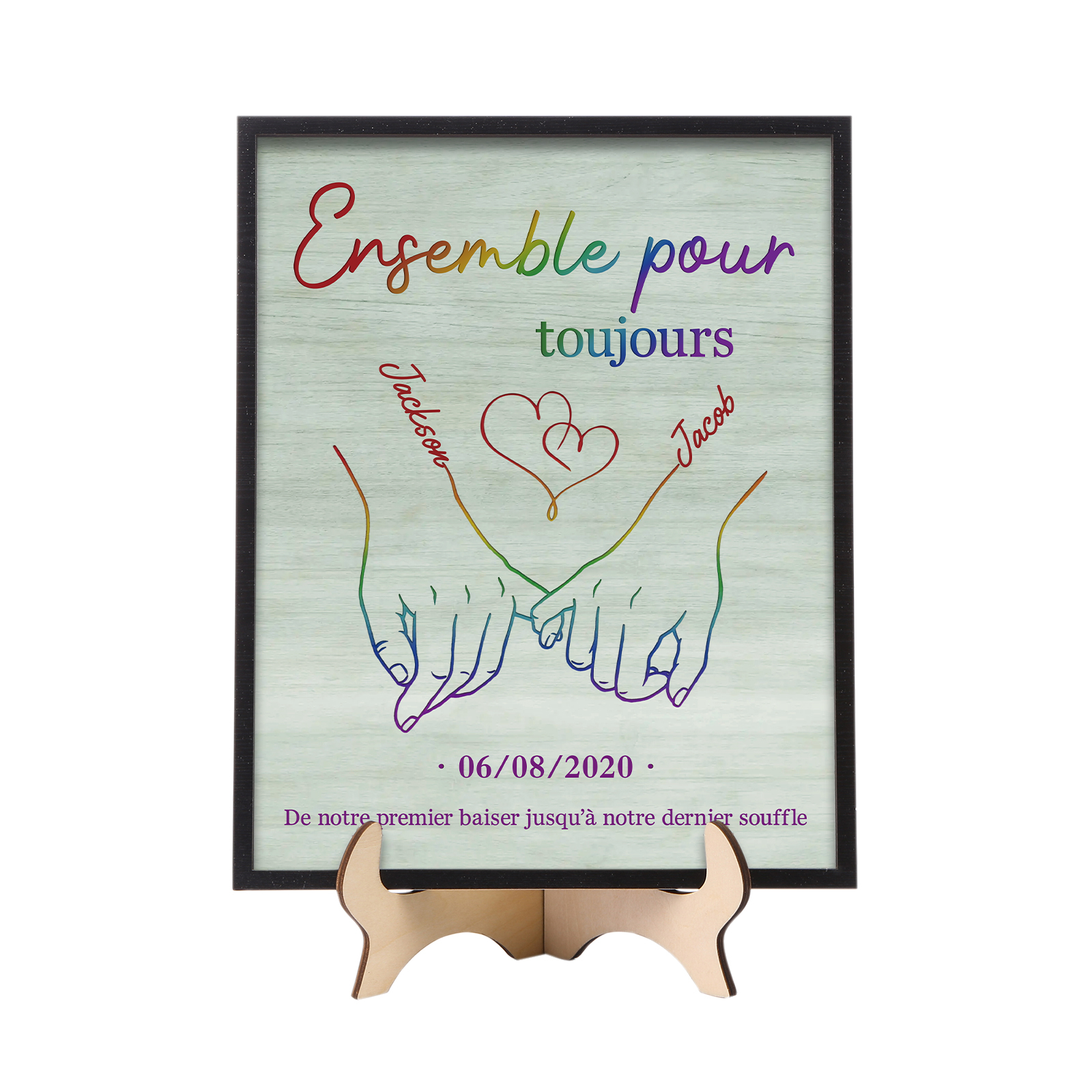 Cadre Imprimé en Bois Couple 2 Prénoms Personnalisés avec textes et date Cadeau pour couple saint-valentin | Jessemade