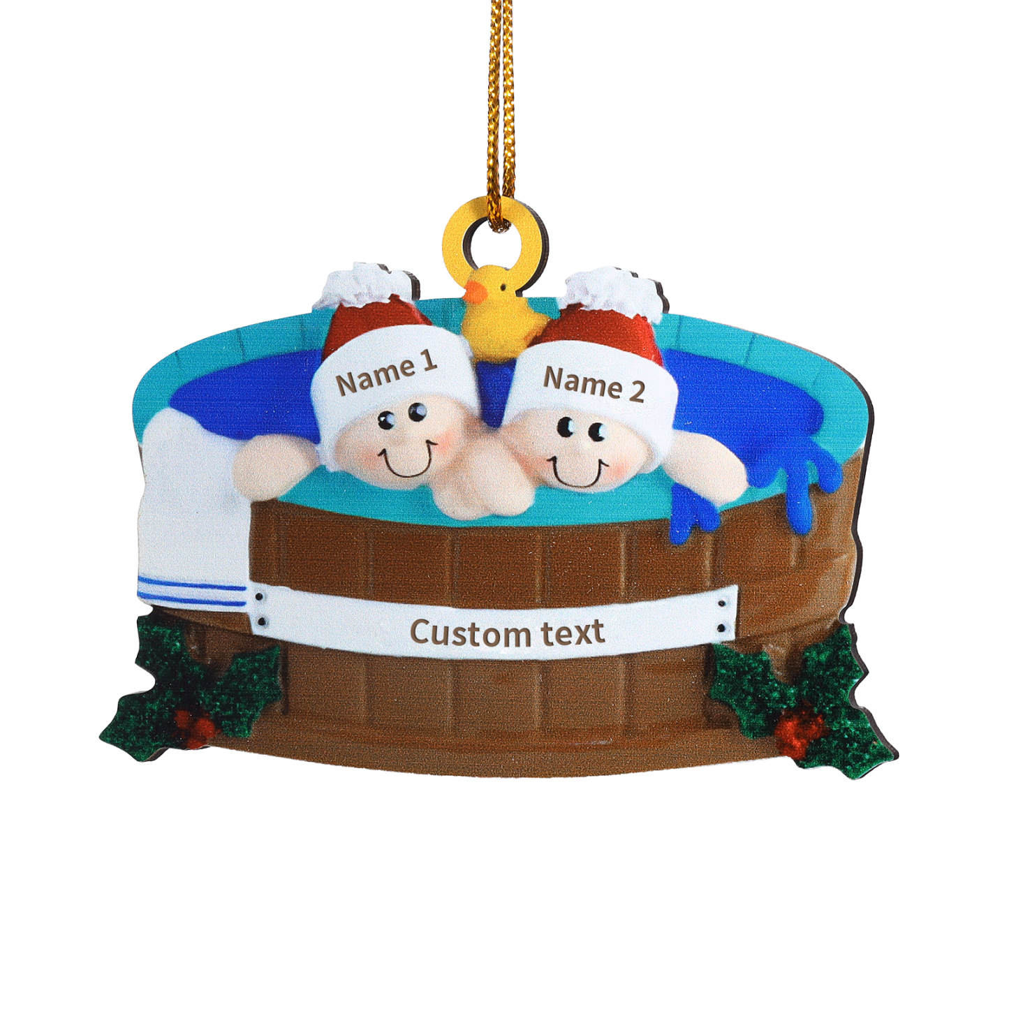 Décoration Sapin Noël en Bois remous 2 Prénoms Personnalisés avec Texte Ornement pour Famille | Jessemade