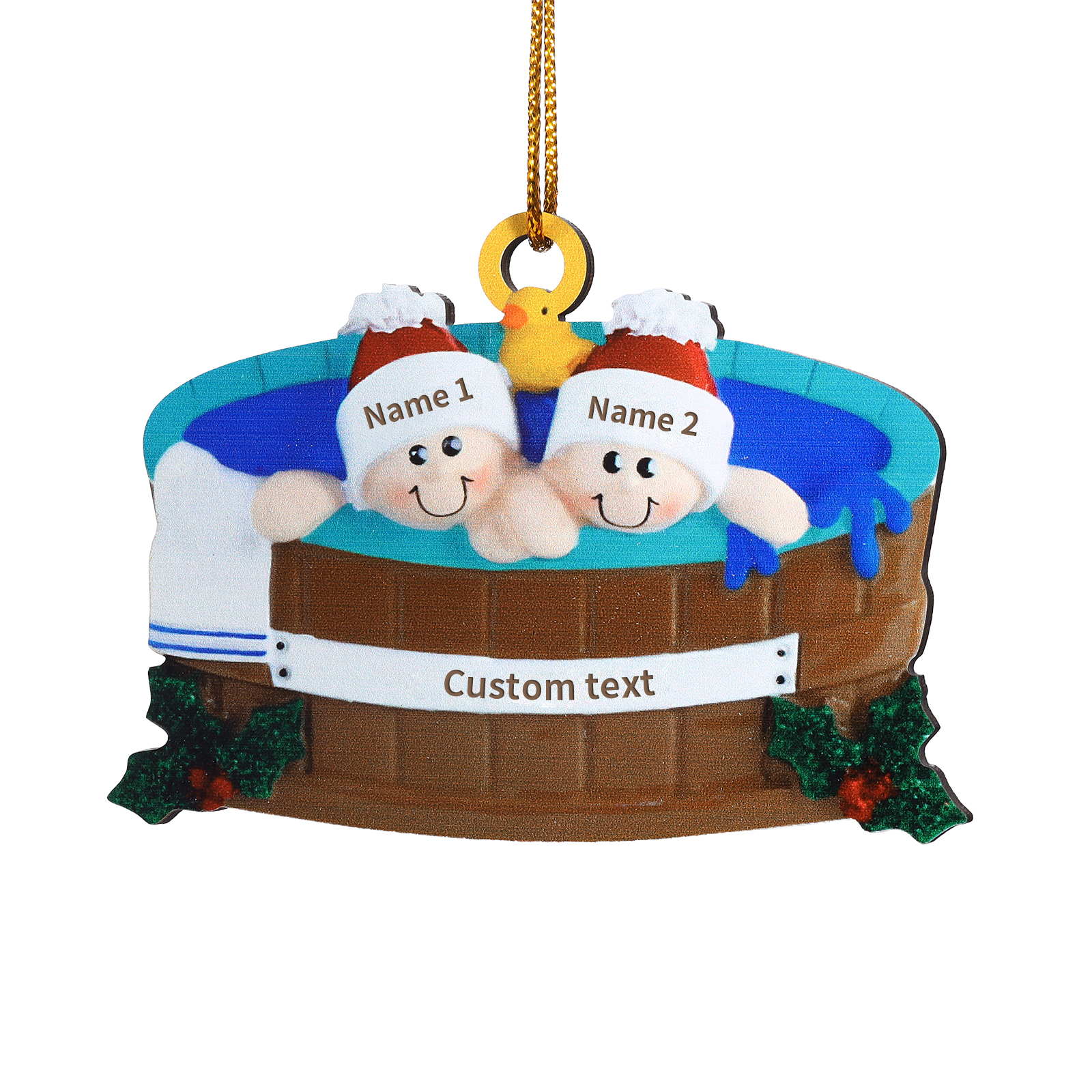 Décoration Sapin Noël en Bois remous 2 Prénoms Personnalisés avec Texte Ornement pour Famille | Jessemade