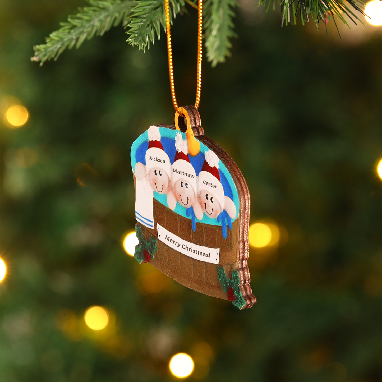 Décoration Sapin Noël en Bois remous 3 Prénoms Personnalisés avec Texte Ornement pour Famille | Jessemade