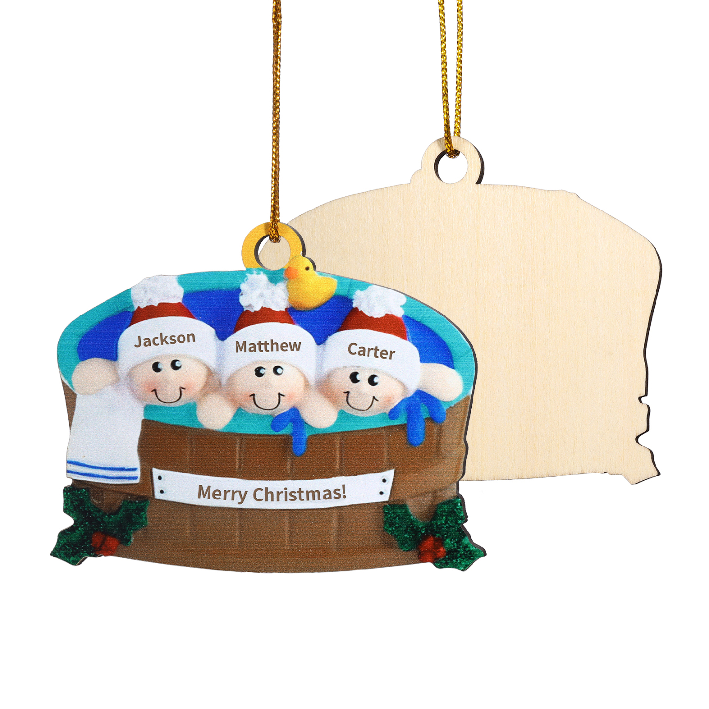 Décoration Sapin Noël en Bois remous 3 Prénoms Personnalisés avec Texte Ornement pour Famille | Jessemade