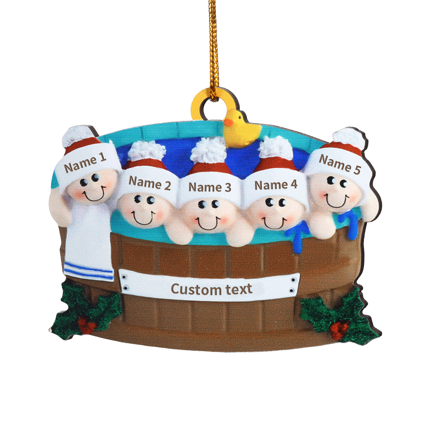 Décoration Sapin Noël en Bois remous 5 Prénoms Personnalisés avec Texte Ornement pour Famille | Jessemade
