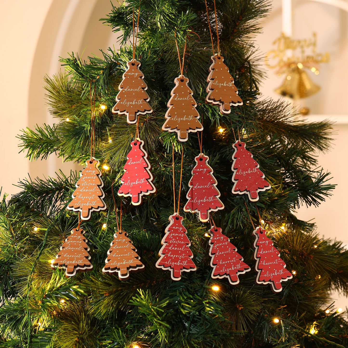 Décoration Sapin Noël en bois Sapin de Noël 5 Prénom Personnalisé Ornement de Noël Cadeau pour famille | Jessemade