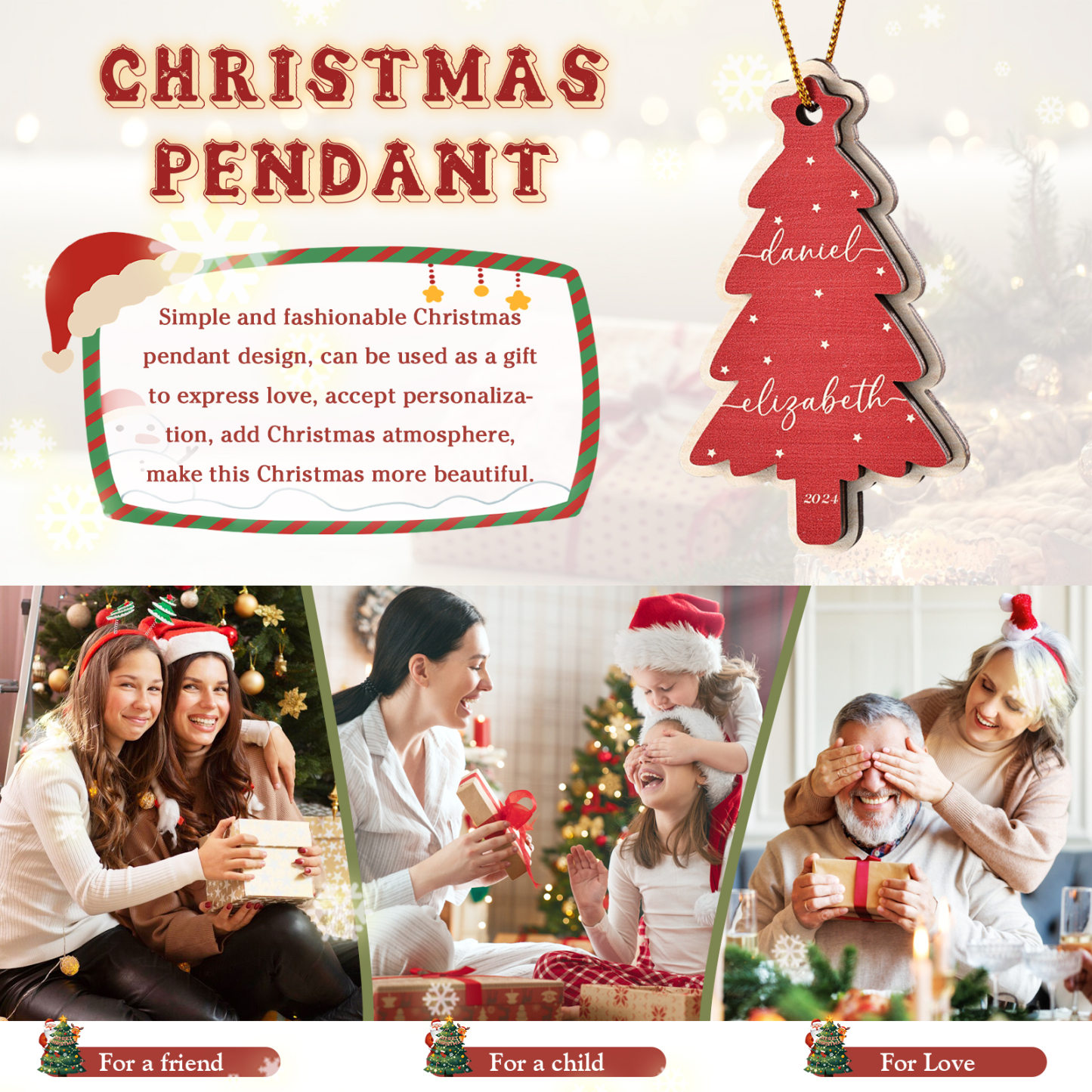 Décoration Sapin Noël en bois Sapin de Noël 2 Prénom Personnalisé Ornement de Noël Cadeau pour famille | Jessemade