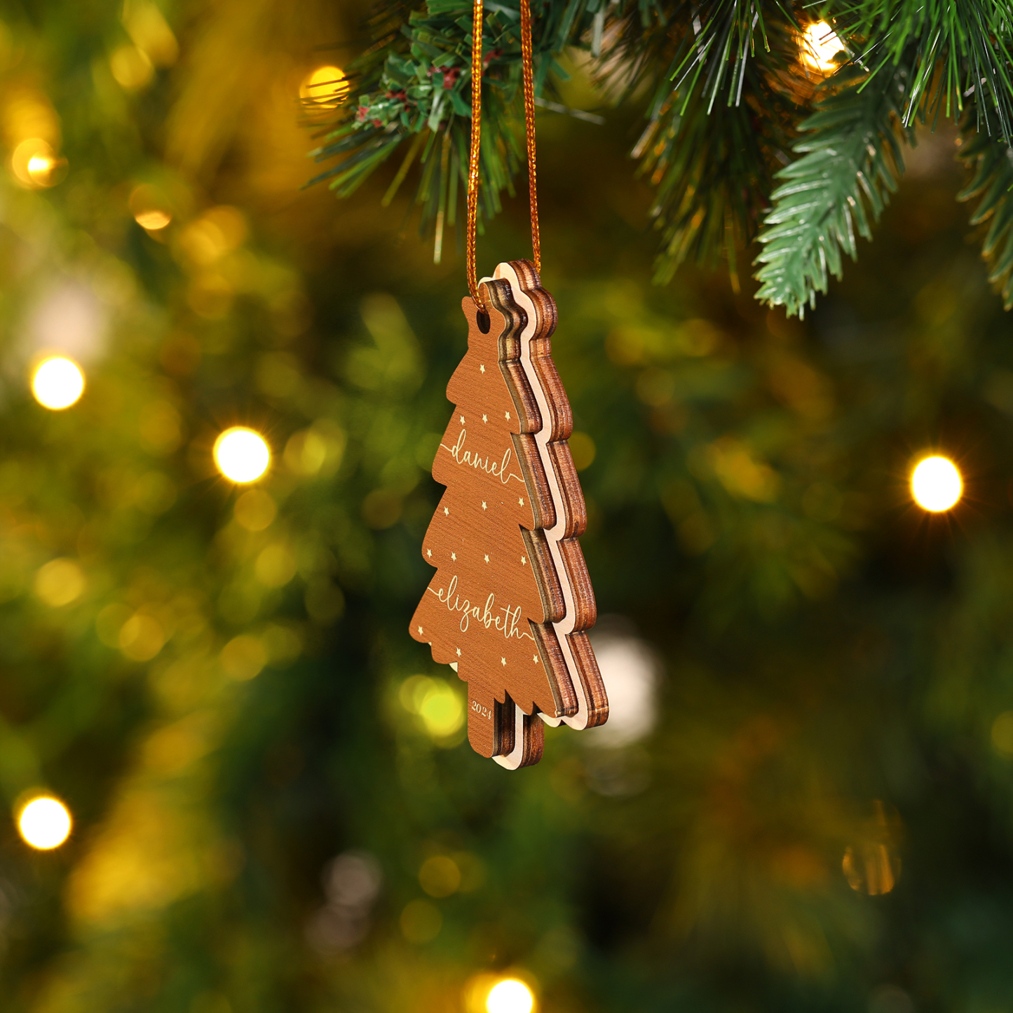 Décoration Sapin Noël en bois Sapin de Noël 2 Prénom Personnalisé Ornement de Noël Cadeau pour famille | Jessemade